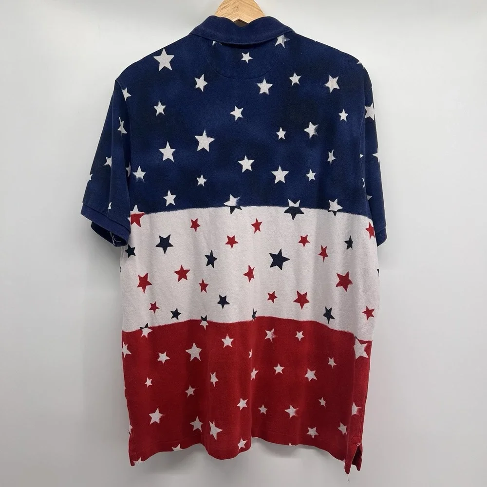 Polo Ralph Lauren Shirt Mens Large Red Blue White USA Americana Star Mesh Polo